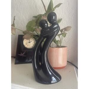 Avery Creation~Hugging~Abstract Black Ceramic Sculpture 10” Vintage 1999